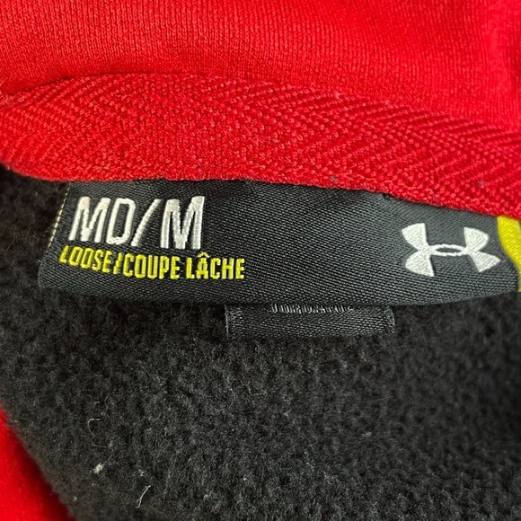 Under Armour Loose Storm Fleece Big Logo Hoodie Mens Size M Black Red Pullover - Picture 5 of 13